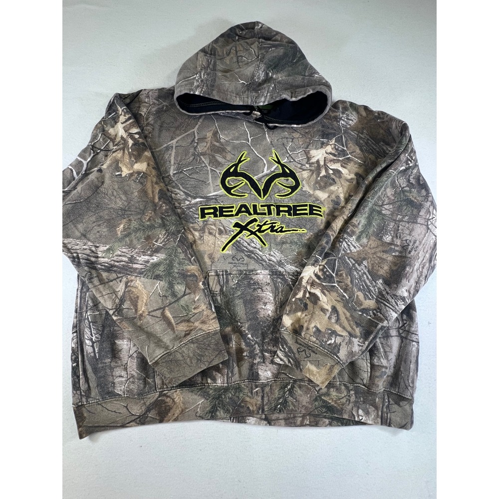 Realtree Xtra Camo Hoodie Mens XL Neon Yellow Embroidered Logo Pullover Outdoor